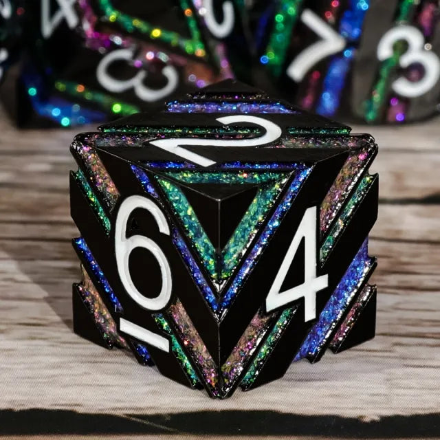 Black & Rainbow Metal Dice