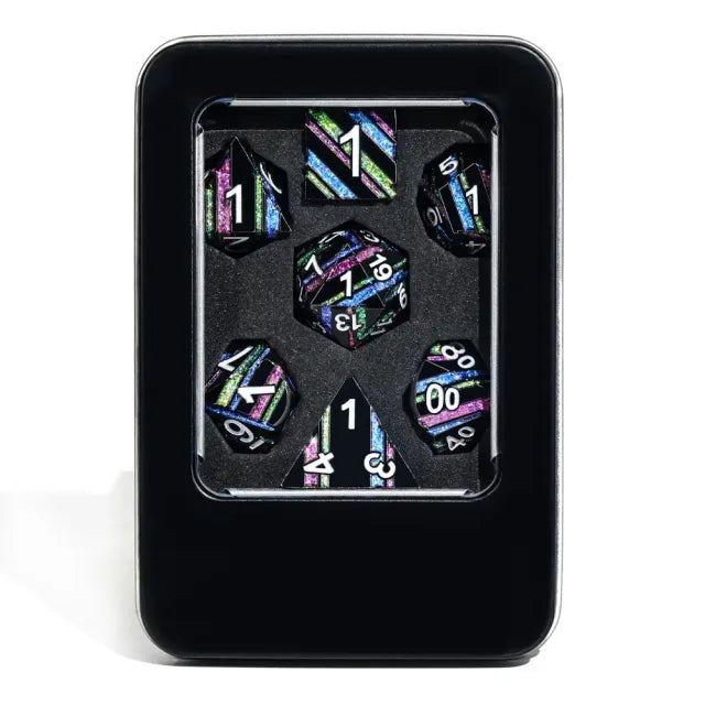 Black & Rainbow Metal Dice