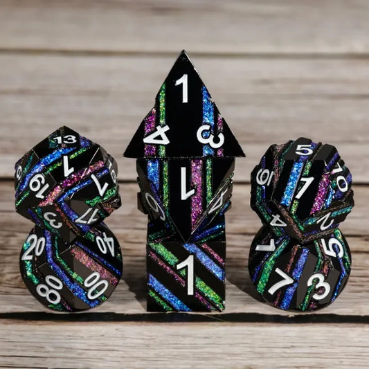 Black & Rainbow Metal Dice