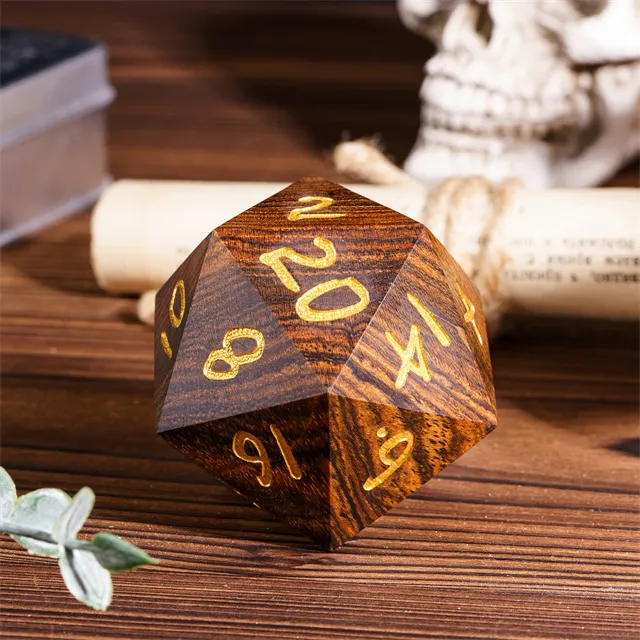 50mm Wooden D20 - Golden Sandalwood