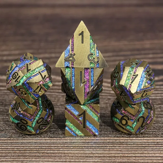 Gold & Rainbow Metal Dice