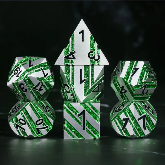 Silver & Green Metal Dice