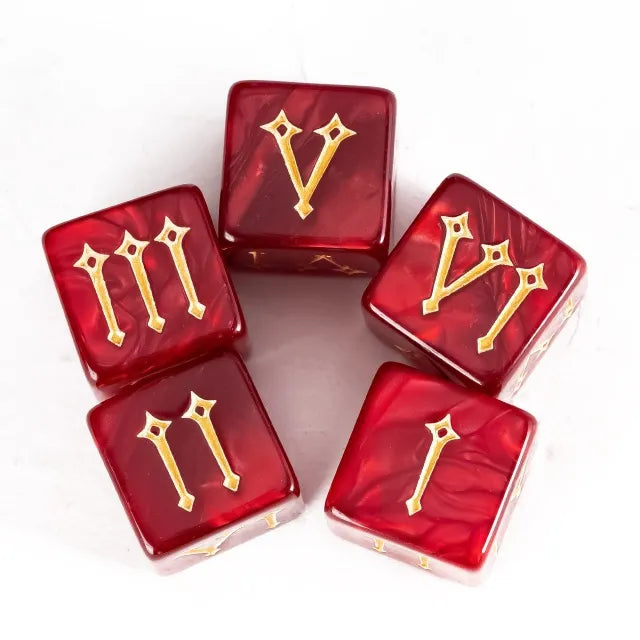 12 Piece D6 Set - Roman Numerals Pattern: Red