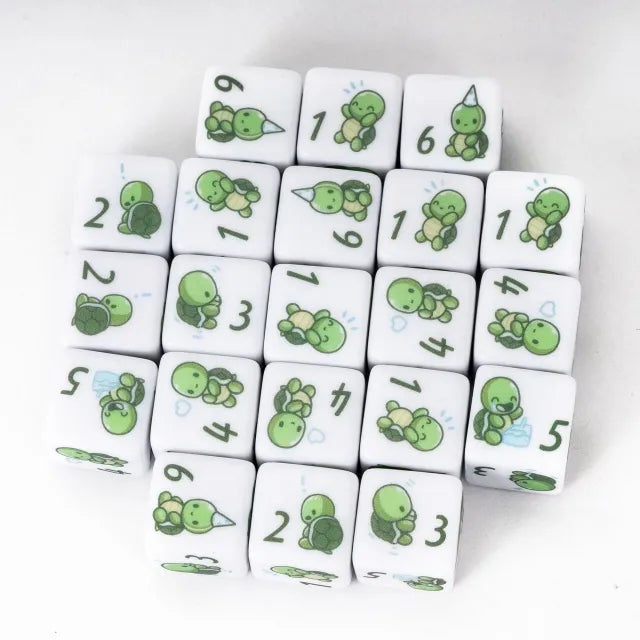 12 Piece D6 Set - Turtle Pattern: White