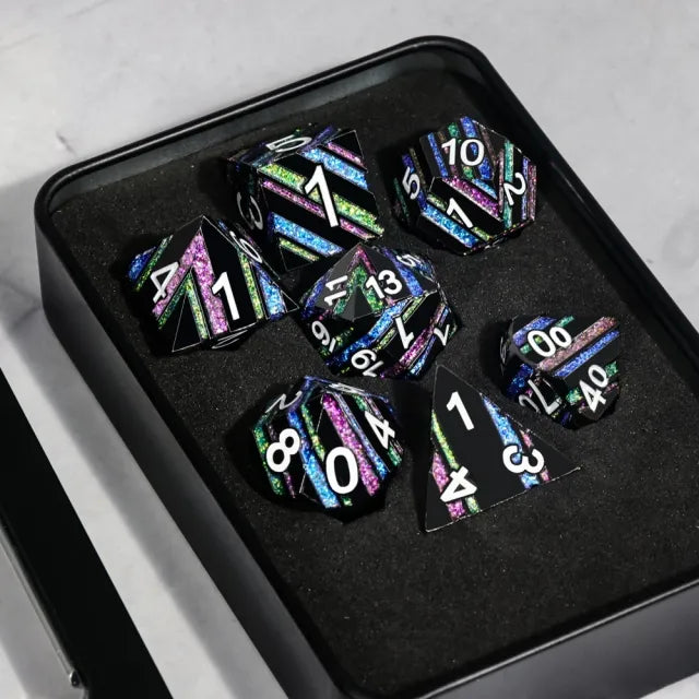 Black & Rainbow Metal Dice