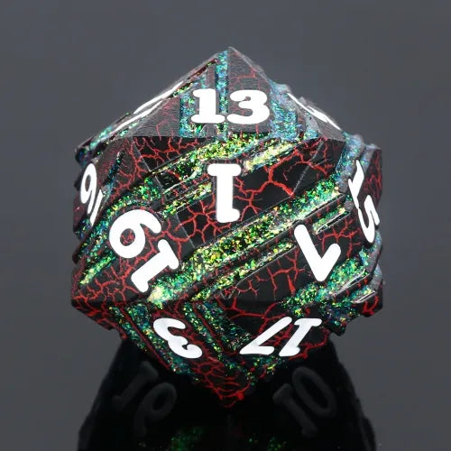 35mm Black & Green w/ Red Crackle Metal D20