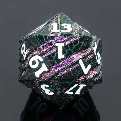 35mm Black & Purple w/ Green Crackle Metal D20