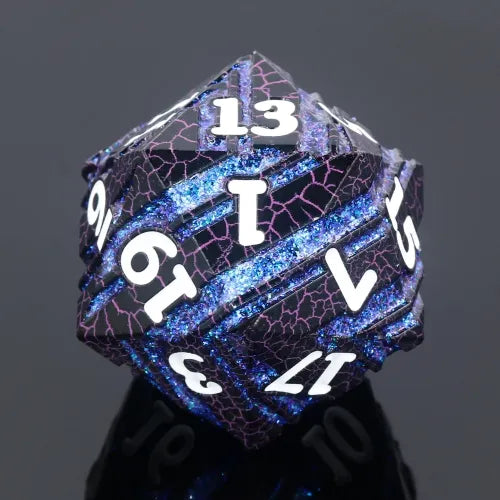 35mm Black & Blue w/ Purple Crackle Metal D20
