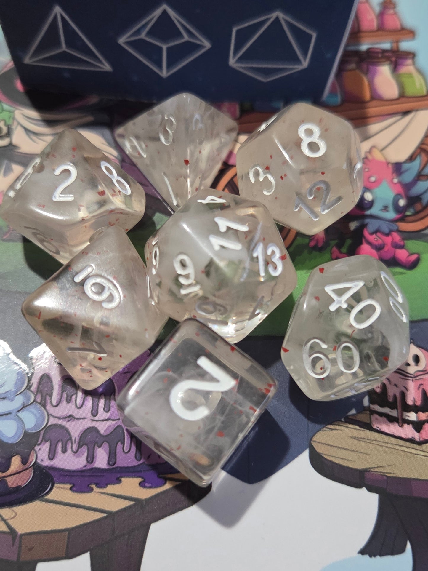 Milky White Glitter Flakes Dice Set