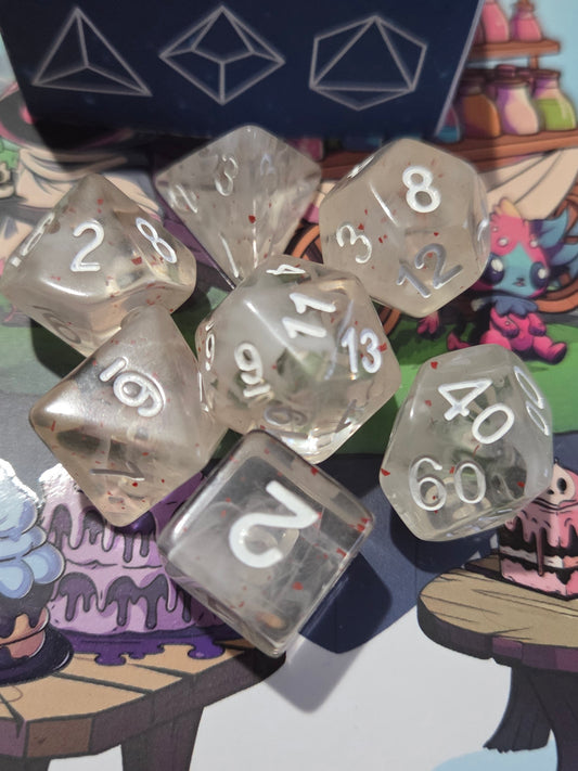 Milky White Glitter Flakes Dice Set