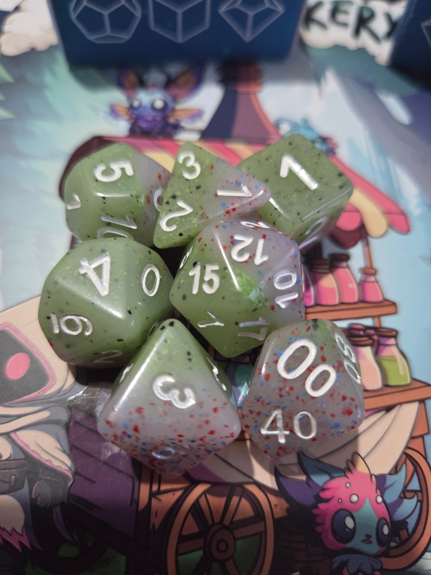 Green, Pink & White Dice Set