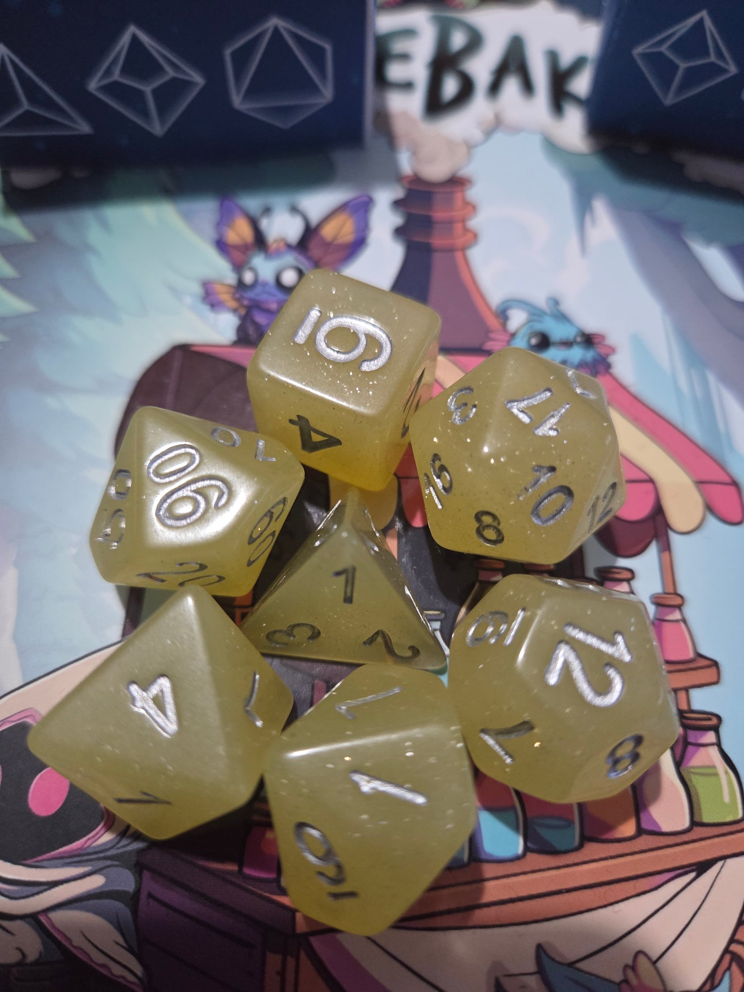 Yellow Glitter Dice Set
