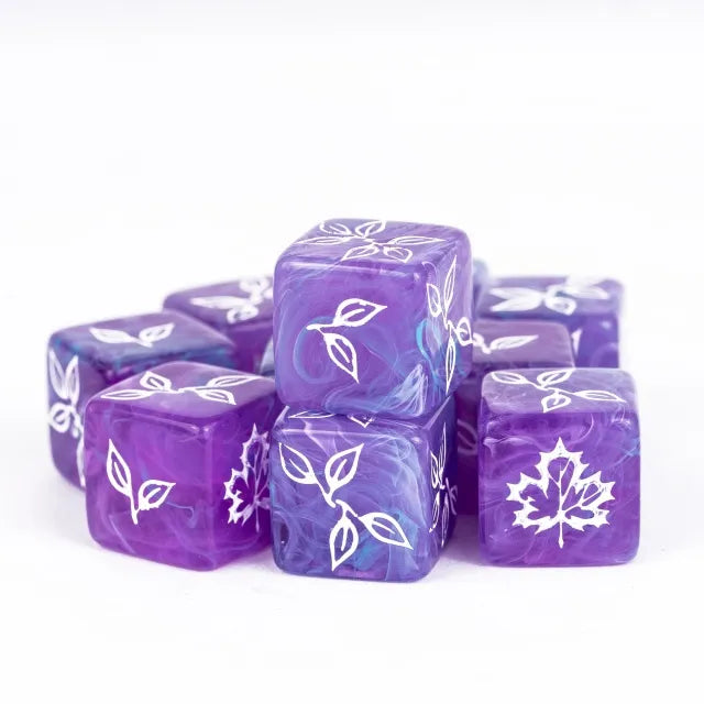 12 Piece D6 Set - Leaf Pattern: Purple & Teal