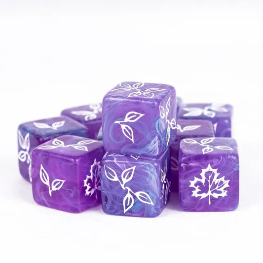 12 Piece D6 Set - Leaf Pattern: Purple & Teal
