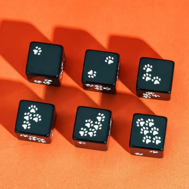12 Piece D6 Set - Cat Paws Pattern: Black
