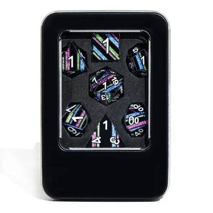 Black & Rainbow Metal Dice