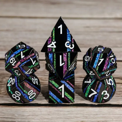Black & Rainbow Metal Dice
