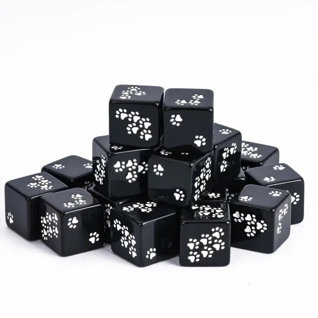 12 Piece D6 Set - Cat Paws Pattern: Black