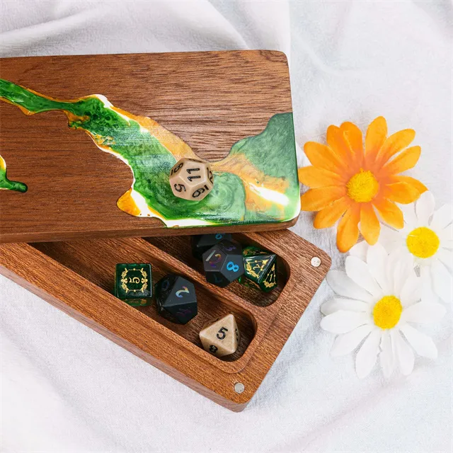 Wood and Resin Dice Box - Green River