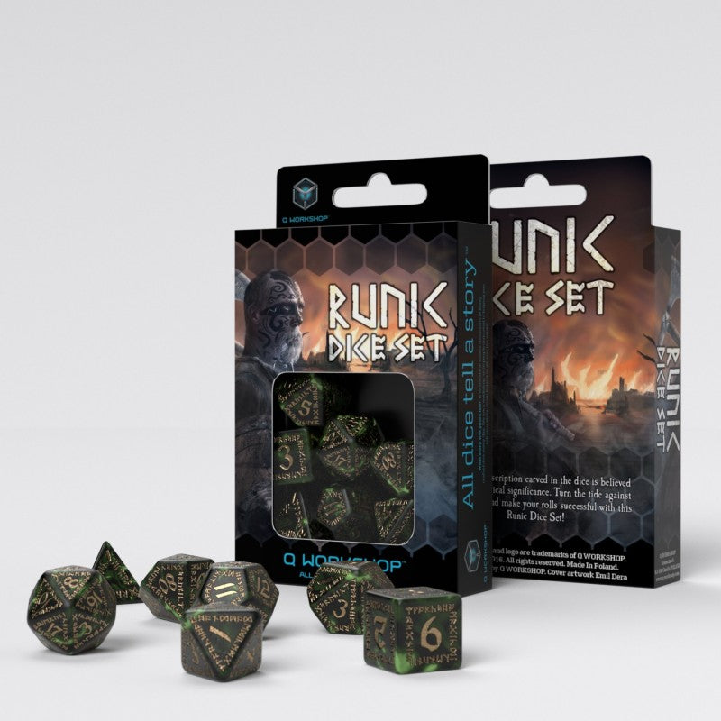 Runic Dice - Bottle-green & Gold