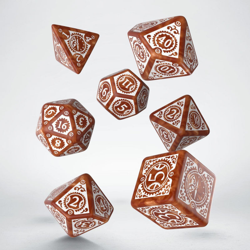 Steampunk Clockwork Dice - Caramel & White