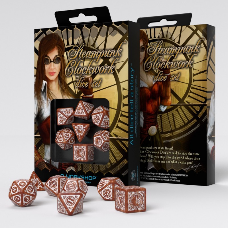 Steampunk Clockwork Dice - Caramel & White