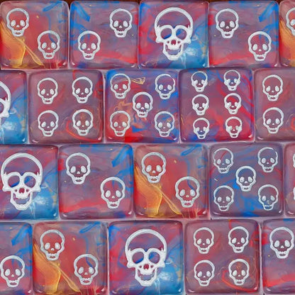 12 Piece D6 Set - Skulls Pattern: Blue & Red