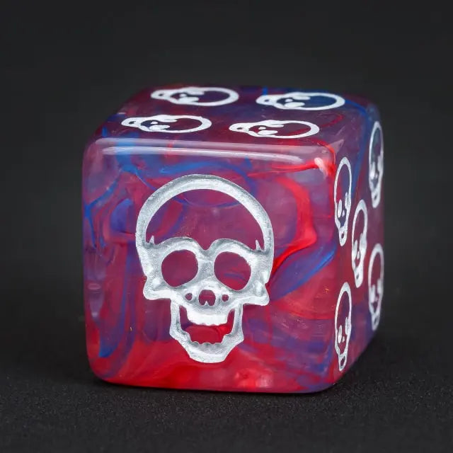 12 Piece D6 Set - Skulls Pattern: Blue & Red