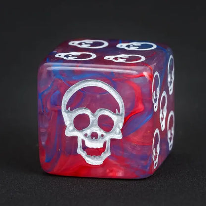 12 Piece D6 Set - Skulls Pattern: Blue & Red