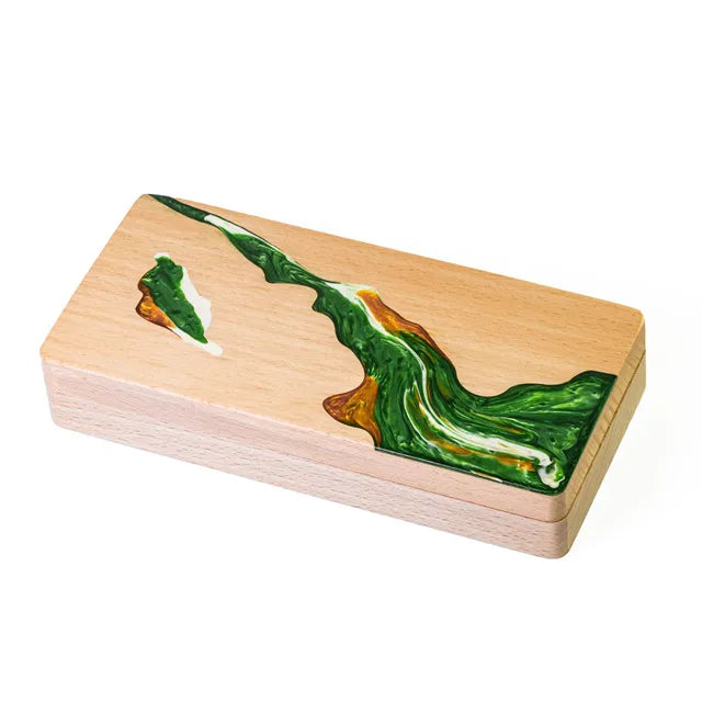 Wood and Resin Dice Box - Green River