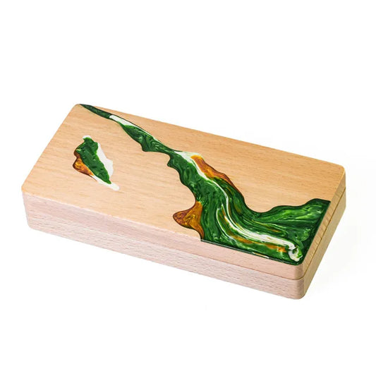 Wood and Resin Dice Box - Green River