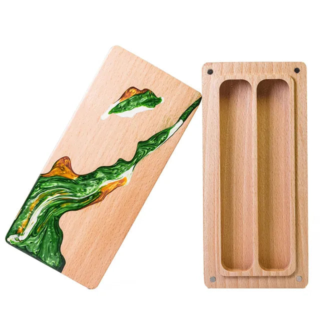 Wood and Resin Dice Box - Green River