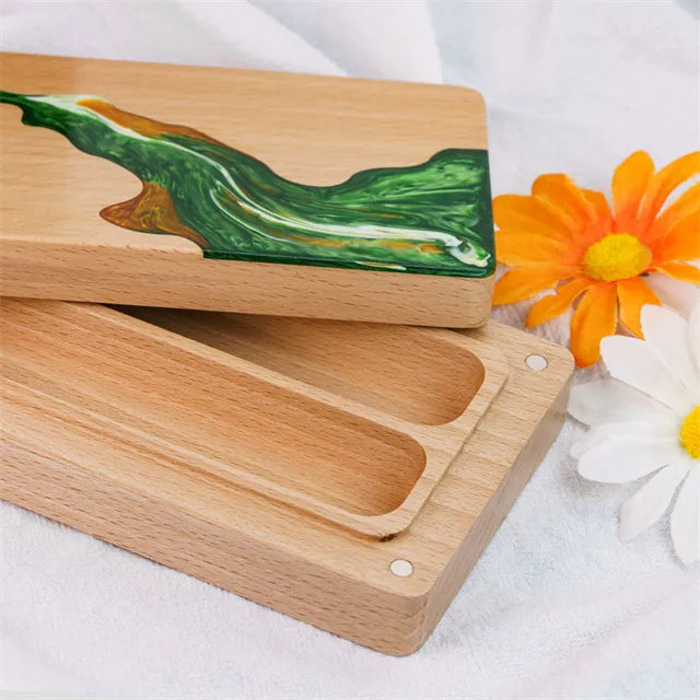 Wood and Resin Dice Box - Green River