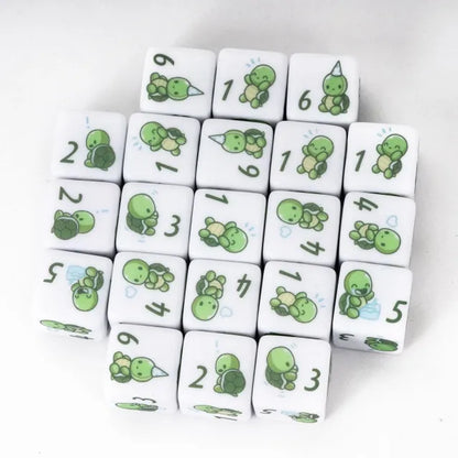 12 Piece D6 Set - Turtle Pattern: White