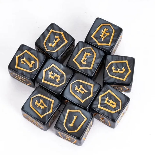 12 Piece D6 Set - Shield Pattern: Black