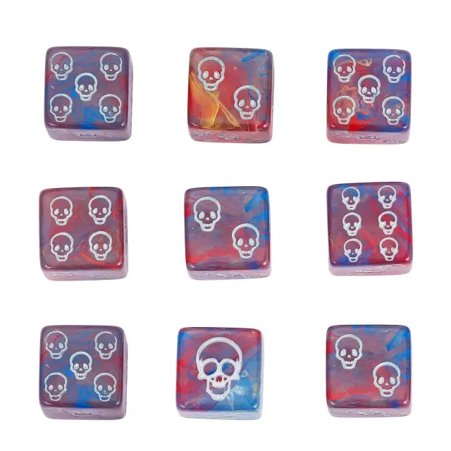12 Piece D6 Set - Skulls Pattern: Blue & Red