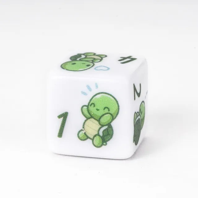 12 Piece D6 Set - Turtle Pattern: White