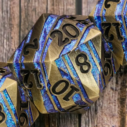 35mm Gold & Blue Metal D20