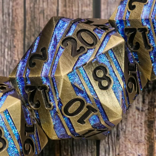 35mm Gold & Blue Metal D20