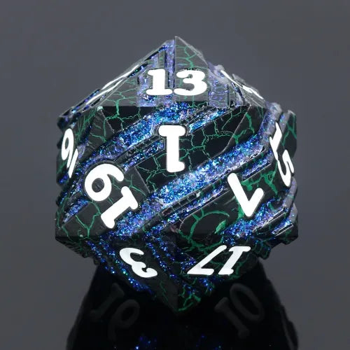 35mm Black & Blue w/ Green Crackle Metal D20