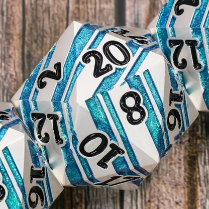 35mm Silver & Teal Metal D20