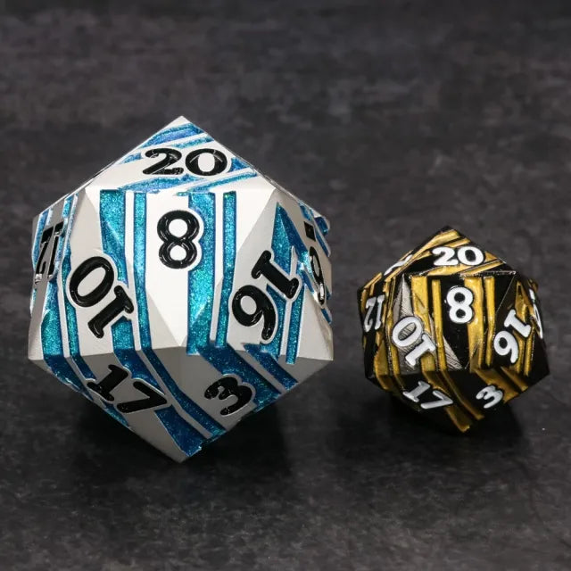 35mm Silver & Teal Metal D20