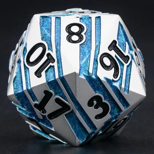 35mm Silver & Teal Metal D20
